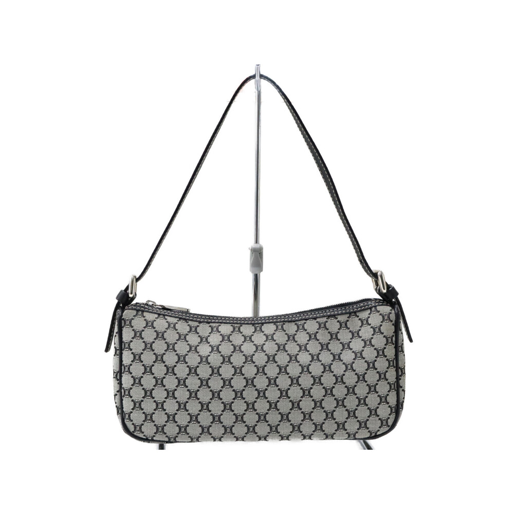 Celine Macadam One Handle Handbag Bag Gray Black Canvas Leather
